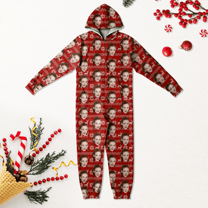 GeckoCustom Custom Face Photo With Christmas Pattern Onesie Pajamas HO82 893224