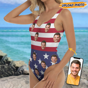 GeckoCustom Custom Face Photo With Flag Pattern Swimsuit TA29 889200