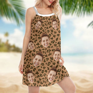 GeckoCustom Custom Face Photo With Leopard Pattern Women's Sleeveless Cami Dress N304 889418