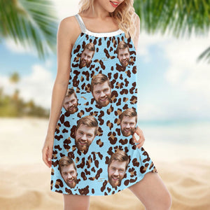 GeckoCustom Custom Face Photo With Leopard Pattern Women's Sleeveless Cami Dress N304 889418