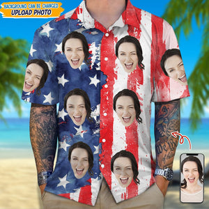 GeckoCustom Custom Face Photo With Us Flag Hawaii Shirt N304 889271