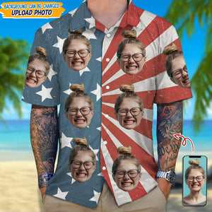 GeckoCustom Custom Face Photo With Us Flag Hawaii Shirt N304 889271