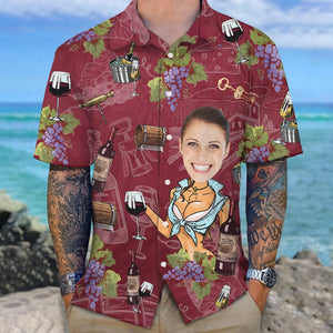 GeckoCustom Custom Face Photo With Wine Bottle Hawaii Shirt N304 889351