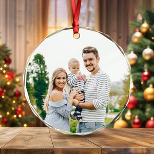 GeckoCustom Custom Family Picture Gift For Parents Couple Friends Christmas Glass Circle Ornament HO82 893042