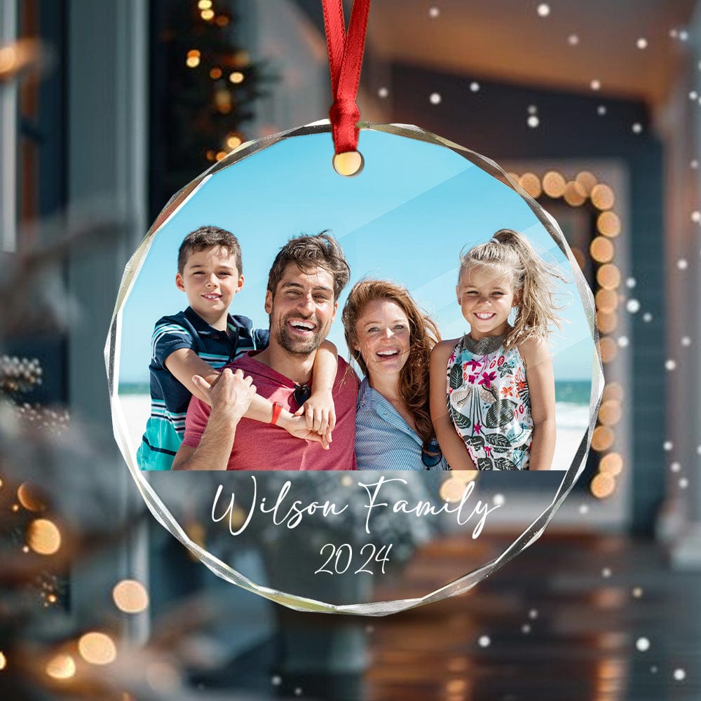 GeckoCustom Custom Family Picture In Memory Christmas Glass Circle Ornament HO82 893040