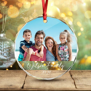 GeckoCustom Custom Family Picture In Memory Christmas Glass Circle Ornament HO82 893040