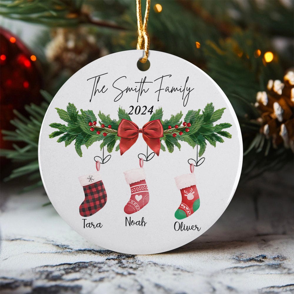 GeckoCustom Custom Family Stocking With Names and Year Ceramic Ornament Personalized Gift TH10 891677