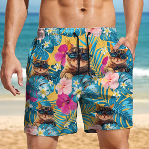 GeckoCustom Custom Funny Cat Photo With Tropical Style Beach Short For Men TA29 890400