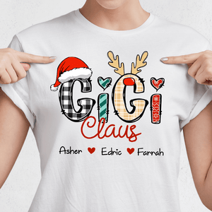 GeckoCustom Custom Grandkid Name Gigi Papa Claus Christmas Shirt Best Gift For Family, Christmas Idea Gift HO82 893156 Women Tshirt / Sport Grey Color / S