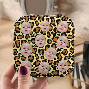 GeckoCustom Custom Human Face Leopard Pattern Jewelry Travel Box HA75 891889 10.6*10.2*6cm / PU Leather & Pearl Velvet