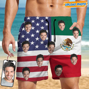 GeckoCustom Custom Human Face Photo American Mexican Flag Men's Beach Short K228 889194