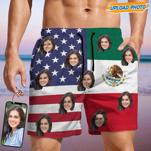 GeckoCustom Custom Human Face Photo American Mexican Flag Men's Beach Short K228 889194