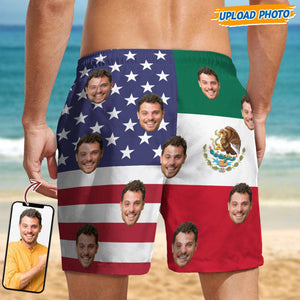 GeckoCustom Custom Human Face Photo American Mexican Flag Men's Beach Short K228 889194