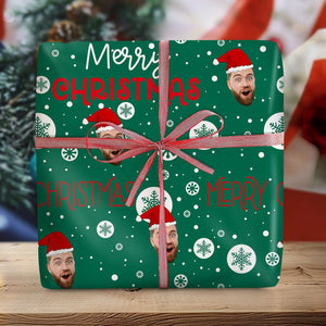 GeckoCustom Custom Human Face Photo Merry Christmas Wrapping Papper HO82 895002 20x72 inch