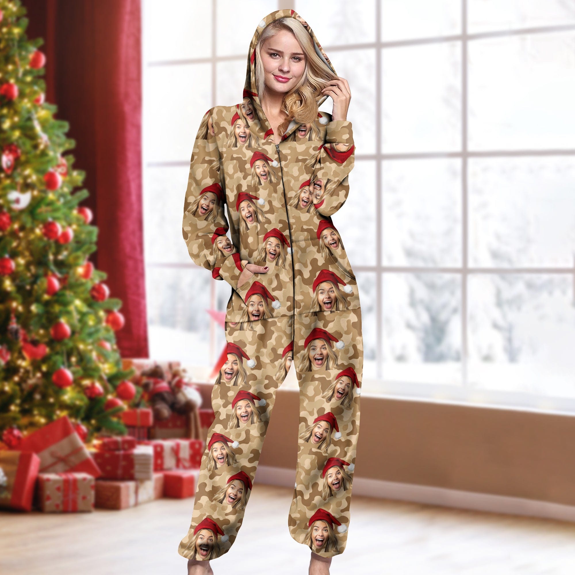 GeckoCustom Custom Human Face Photo With Camo Background Onesie Pajamas HO82 8933678