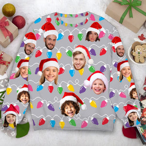 GeckoCustom Custom Human Face Photo With Colorful Christmas Lights AOP Sweatshirt T368 889886