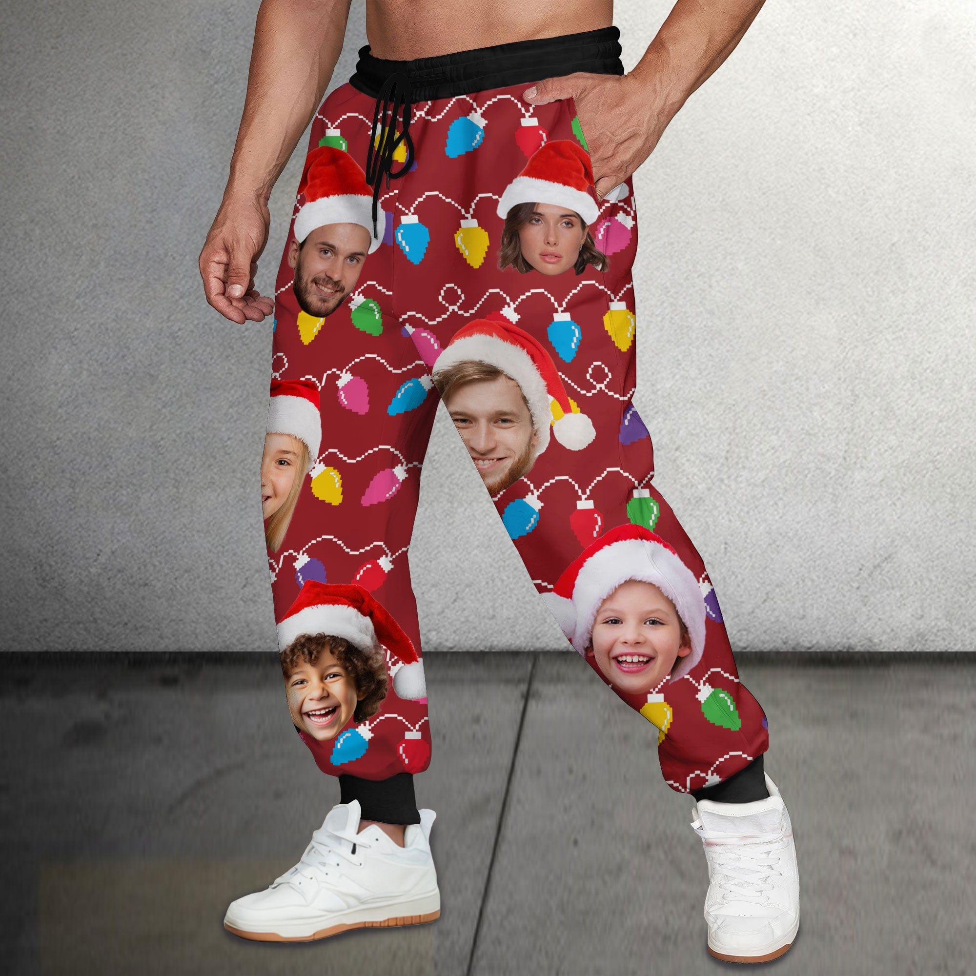 GeckoCustom Custom Human Face Photo With Colorful Christmas Lights Sweatpants N304 889910