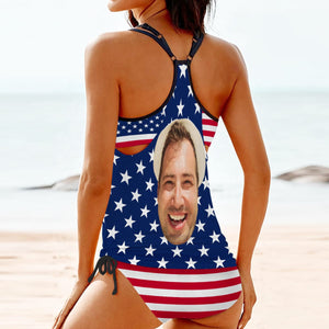 GeckoCustom Custom Human Face Photo With Flag Background Tankini Swimsuit N304 890160