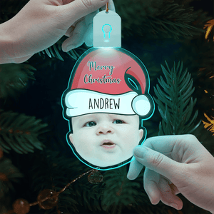 GeckoCustom Custom Human Face Photo With Santa Hat Christmas Acrylic LED Ornament TH10 892149 3 inches