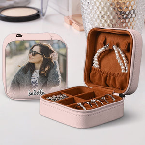 GeckoCustom Custom Human Photo With Name Christmas Personalized Gift Jewelry Travel Box TH10 891773 10*9.5*5cm / PU Leather & Pearl Velvet