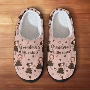 GeckoCustom Custom Kid Photo Grandma's Little Shits Grandma Gifts, Christmas Gift Slippers HO82 893012