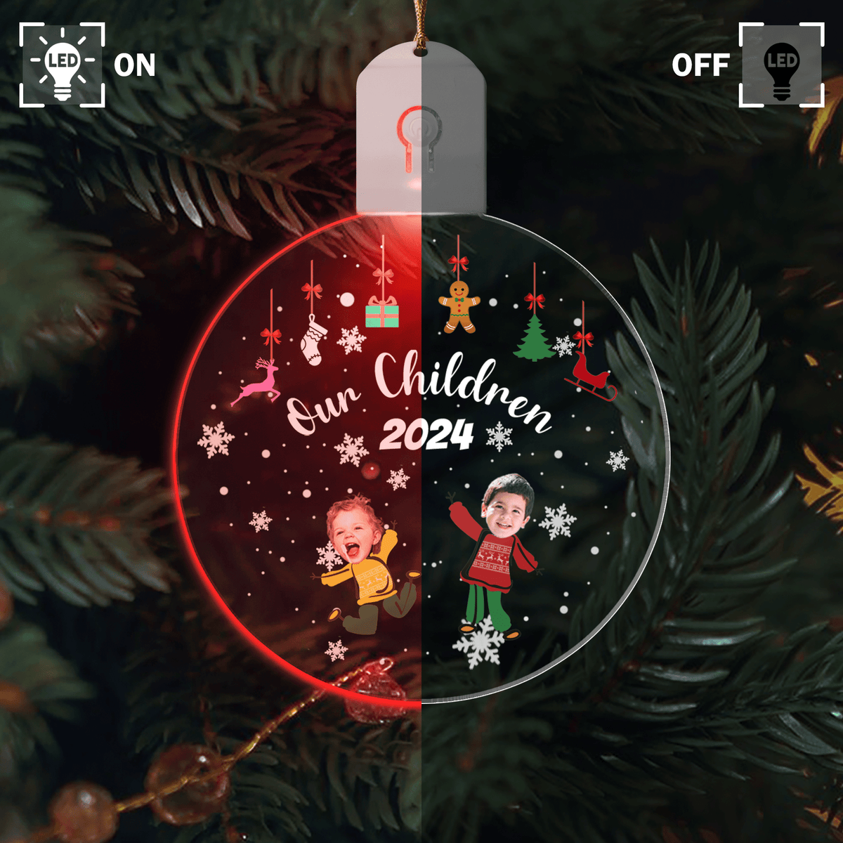 GeckoCustom Custom Kid Photo My Grandkids Grandparents Family Led Acrylic Ornament HO82 893280 3 inches