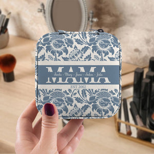 GeckoCustom Custom Kids Names Mom Mama Grandma Gigi Nana Floral Personalized Jewelry Travel Box HA75 891630 10*9.5*5cm / PU Leather & Pearl Velvet