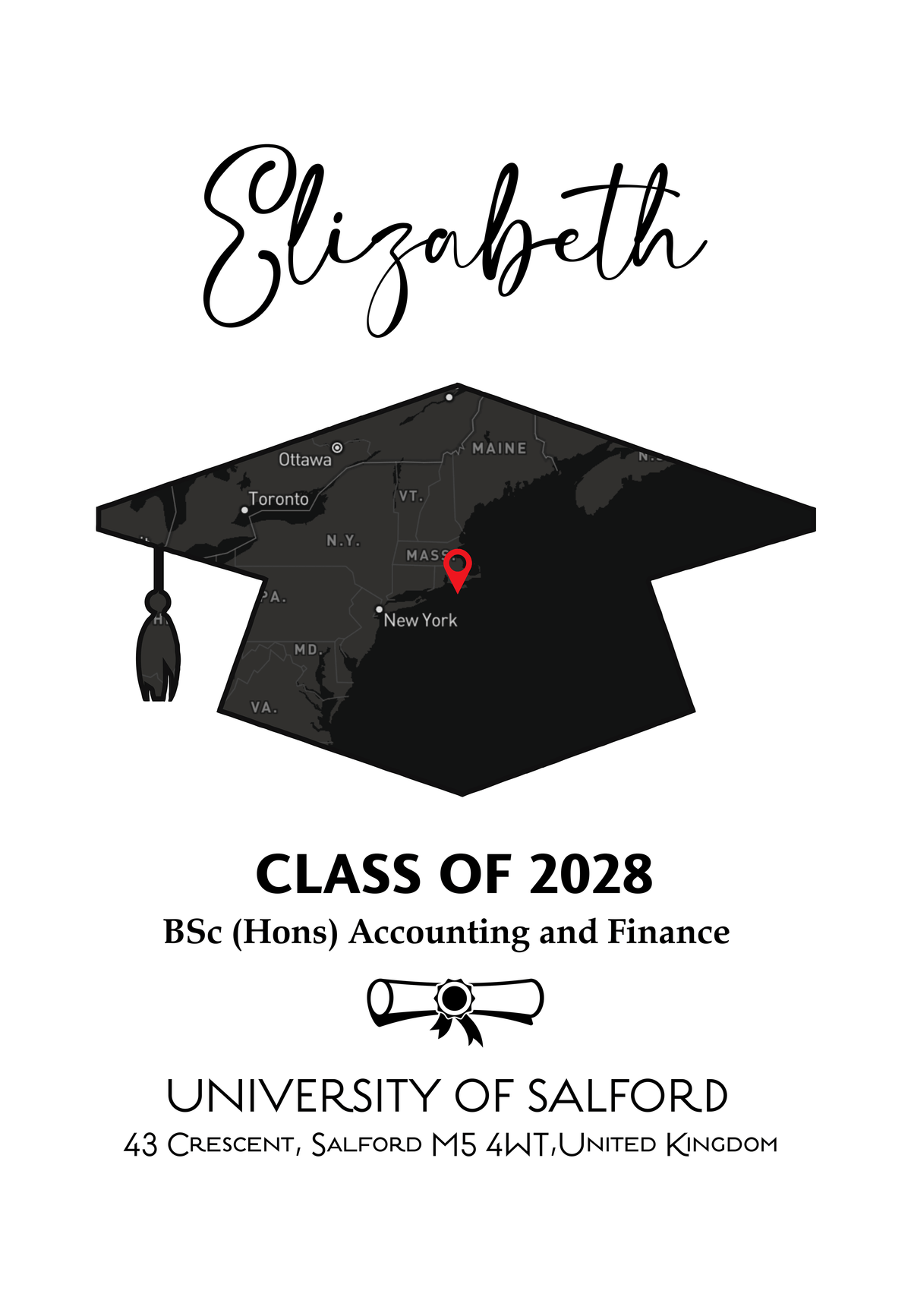 GeckoCustom Custom Map Graduation Gift Personalized Graduation Senior Canvas 890339