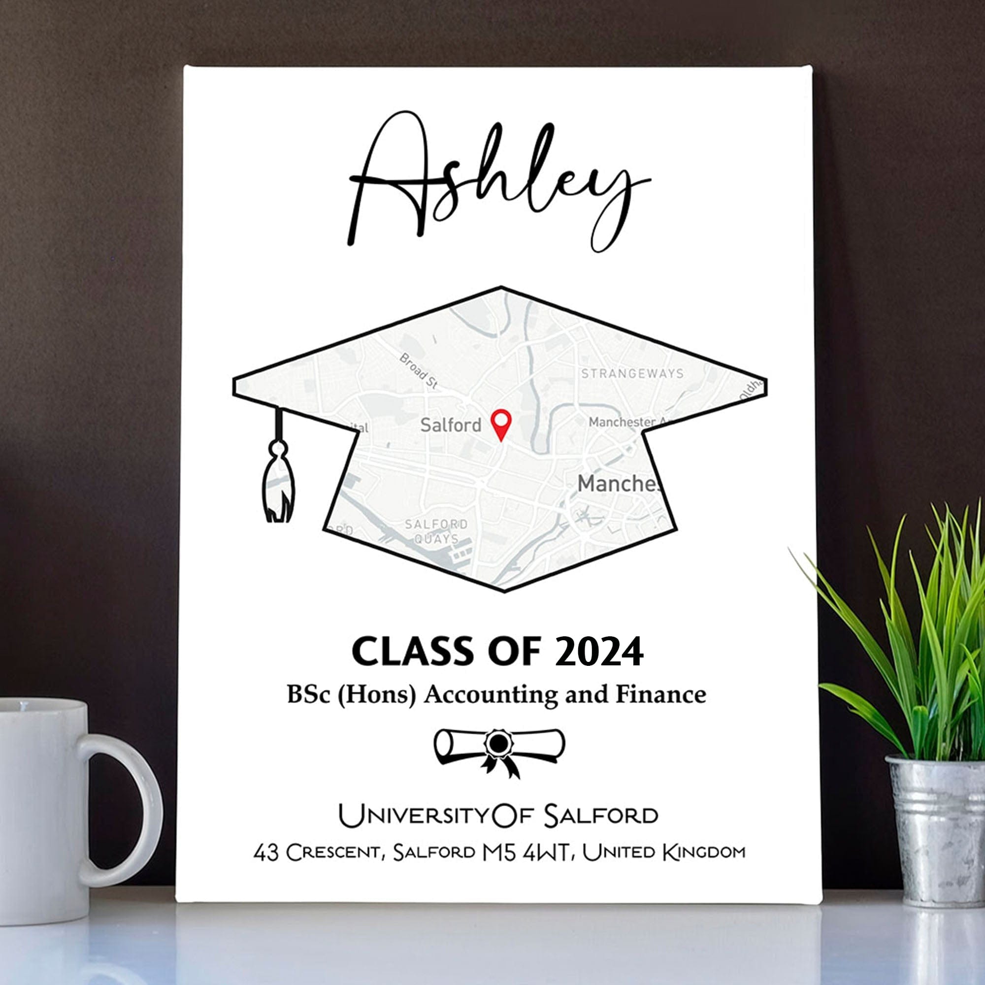 GeckoCustom Custom Map Graduation Gift Personalized Graduation Senior Canvas C598