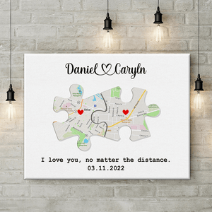 GeckoCustom Custom Map Puzzle Piece Canvas Picture Frame Couple Valentine Gift HA75 891792 Canvas / 12inch x 18inch