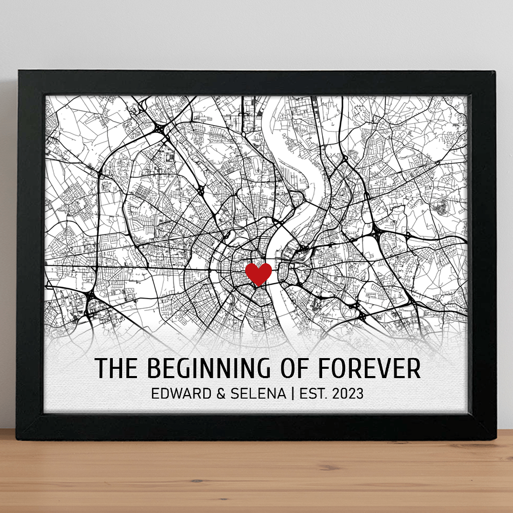 GeckoCustom Custom Map Where It All Began Couple Poster Canvas Picture Frame Gift For Husband Wife, Valentine HO82 893354 Picture Frame / 10"x8"