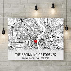 GeckoCustom Custom Map Where It All Began Couple Poster Canvas Picture Frame Gift For Husband Wife, Valentine HO82 893354 Canvas / 12 x 8 inch