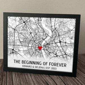 GeckoCustom Custom Map Where It All Began Couple Poster Canvas Picture Frame Gift For Husband Wife, Valentine HO82 893354