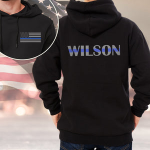 GeckoCustom Custom Name Blue Line American Flag Dark Back & Front Shirt Gift For Police HO82 893482