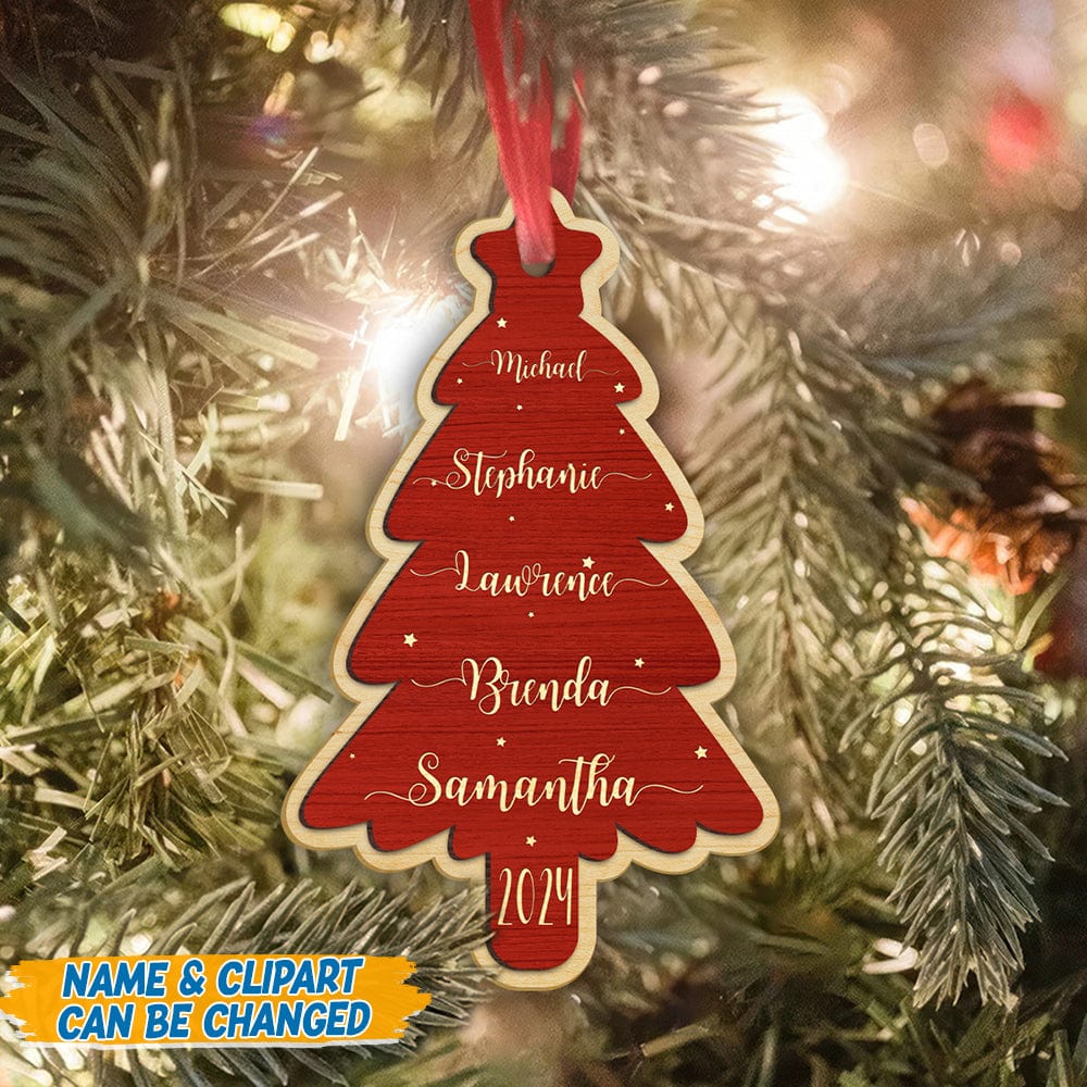 GeckoCustom Custom Name Christmas Tree Family Wood Ornament Personalized Gift HO82 893312 4"x4"
