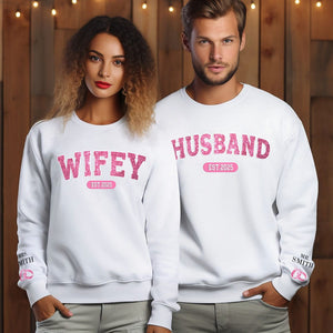 GeckoCustom Custom Name Couple Est Sleeve Printed Sweatshirt TH10 892327