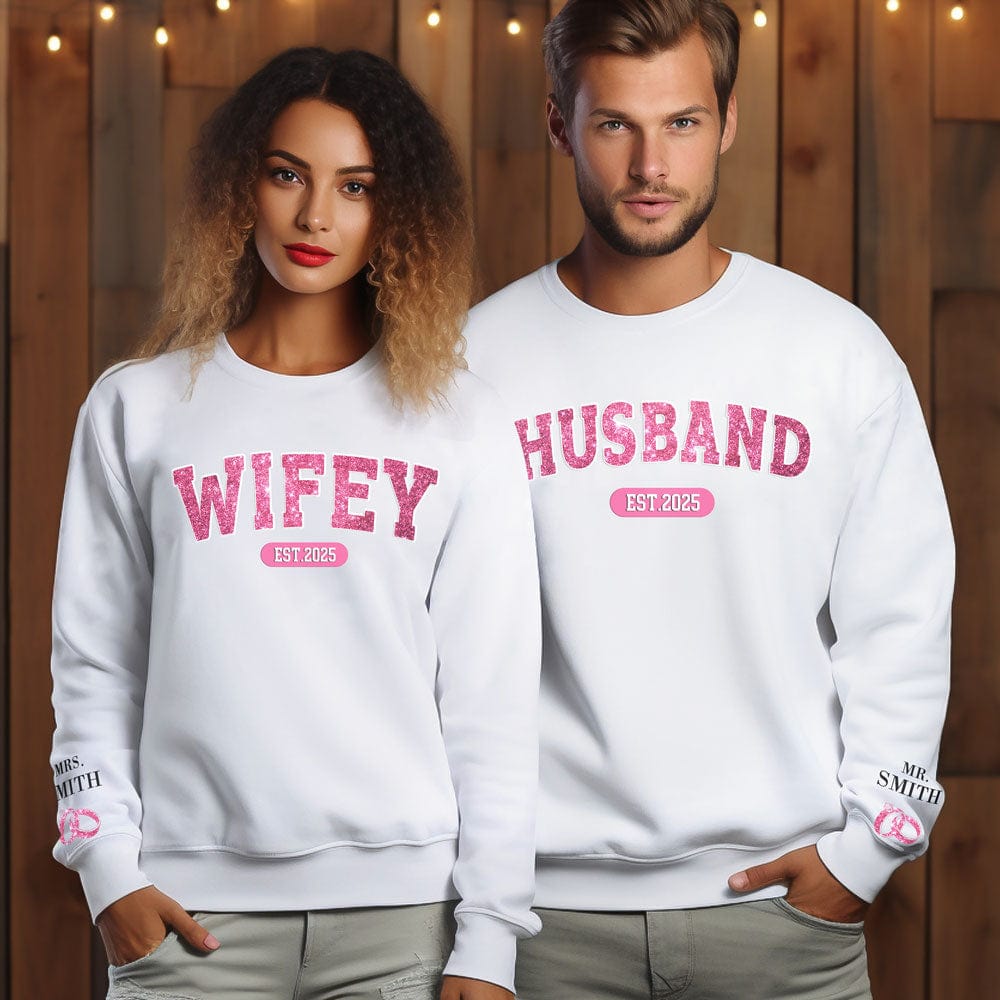 GeckoCustom Custom Name Couple Est Sleeve Printed Sweatshirt TH10 892327