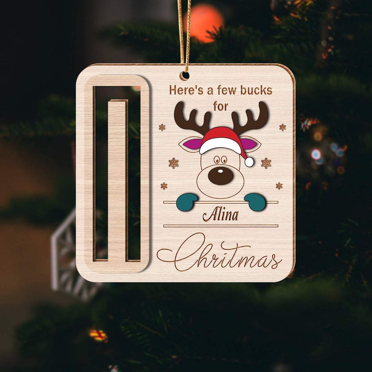 GeckoCustom Custom Name Here's A Few Bucks For Christmas Wood Money Holder Ornament HO82 893126