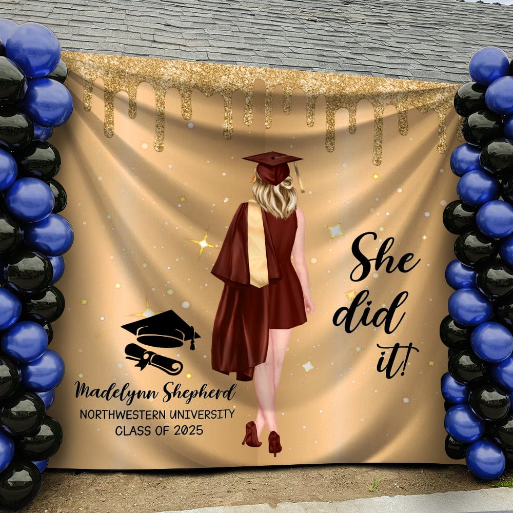 GeckoCustom Custom Name She Did It Graduation Backdrop TH10 892319