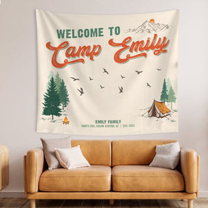 GeckoCustom Custom Name Welcome To Camp Tapestry Banner Personalized Gift TA29 889810