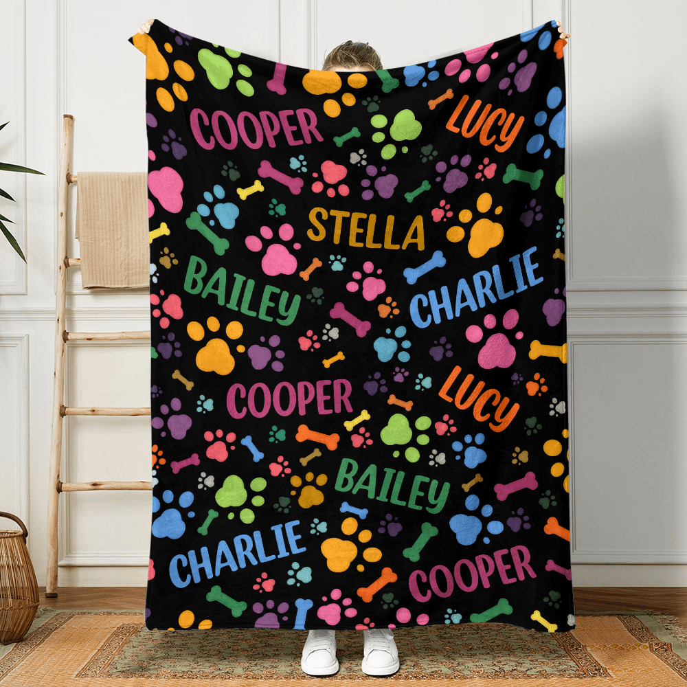 GeckoCustom Custom Name With Paw And Bones Pattern Blanket TA29 889944