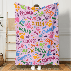 GeckoCustom Custom Name With Paw And Bones Pattern Blanket TA29 889944