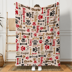 GeckoCustom Custom Name With Paw And Bones Pattern Blanket TA29 889944