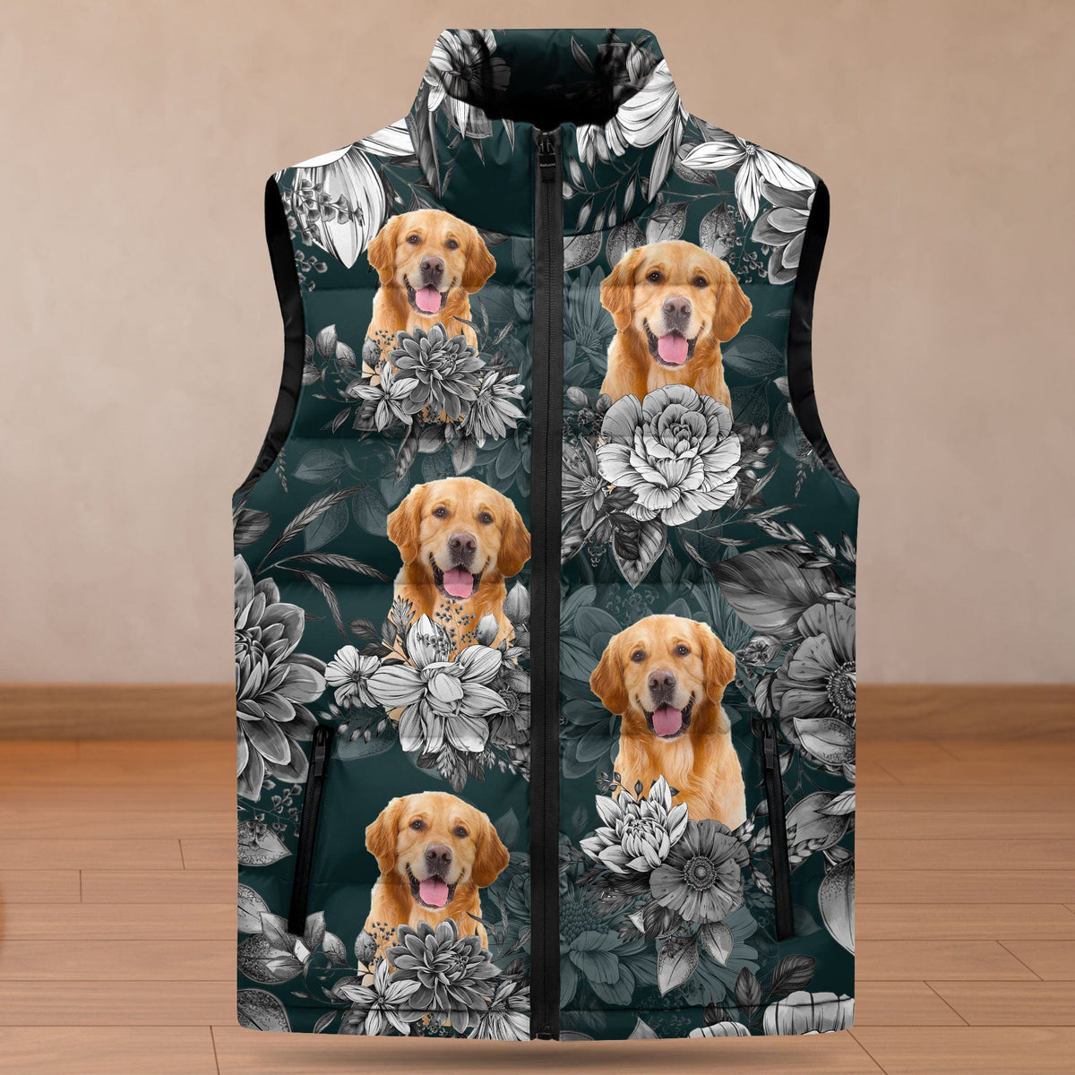 GeckoCustom Custom Pet Photo Flower Pattern Collar Down Vest HO82 893240