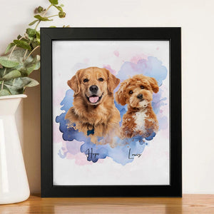 GeckoCustom Custom Pet Photo Watercolor Background Poster Canvas Picture Frame Personalized Gift For Dog Lovers Cat Lovers CH07 895192