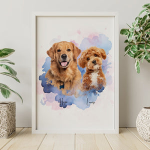 GeckoCustom Custom Pet Photo Watercolor Background Poster Canvas Picture Frame Personalized Gift For Dog Lovers Cat Lovers CH07 895192