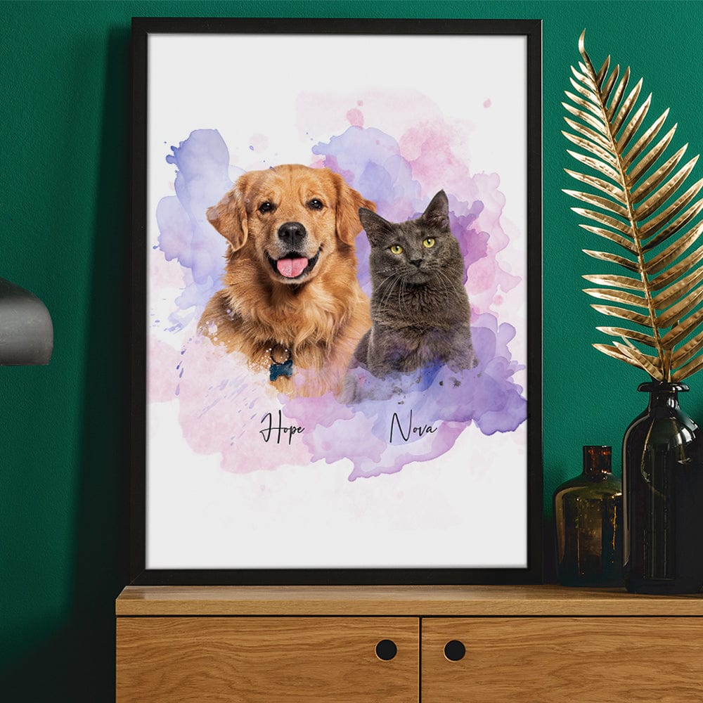 GeckoCustom Custom Pet Photo Watercolor Poster Canvas Picture Frame Personalized Gift For Dog Lovers Cat Lovers CH07 895192