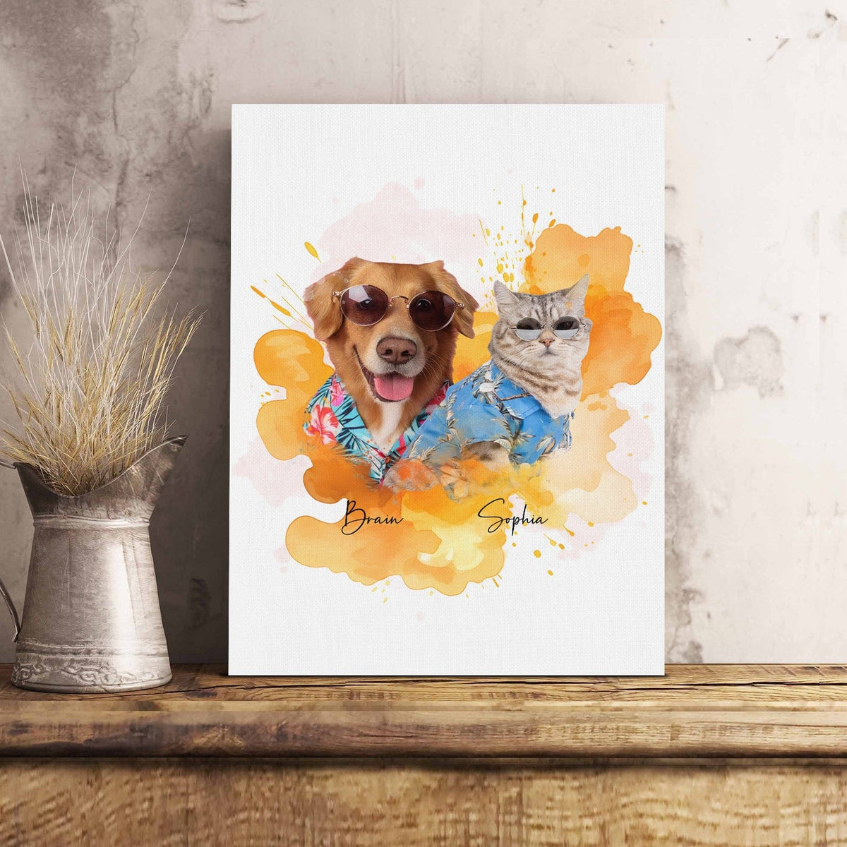 GeckoCustom Custom Pet Photo Watercolor Poster Canvas Picture Frame Personalized Gift For Dog Lovers Cat Lovers CH07 895192 Canvas / 8 x 12 inch