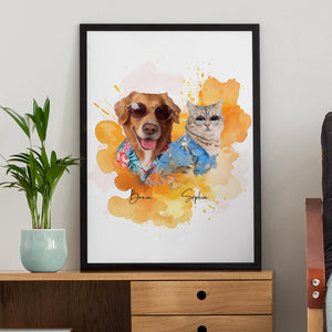 GeckoCustom Custom Pet Photo Watercolor Poster Canvas Picture Frame Personalized Gift For Dog Lovers Cat Lovers CH07 895192 Poster / 12" x 18"