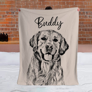 GeckoCustom Custom Pet Photo with Name Pencil Drawing Blanket For Dog Lovers LM32 891919